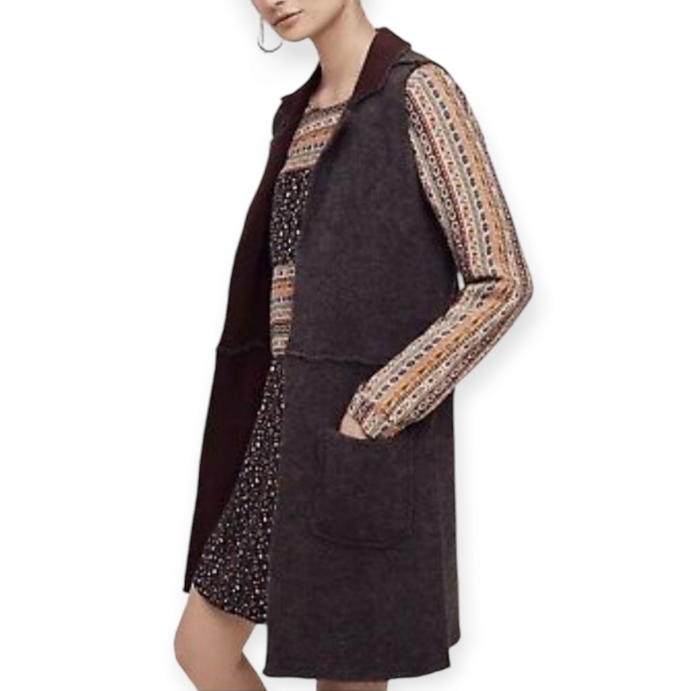 Anthropologie Moth Morris Wool Sleeveless Sweater Vest Gray Maroon XS/S